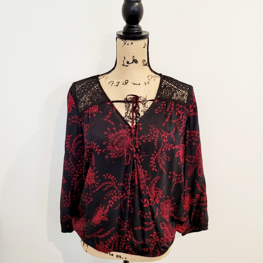 Express Bubble Hem Faux Wrap Top